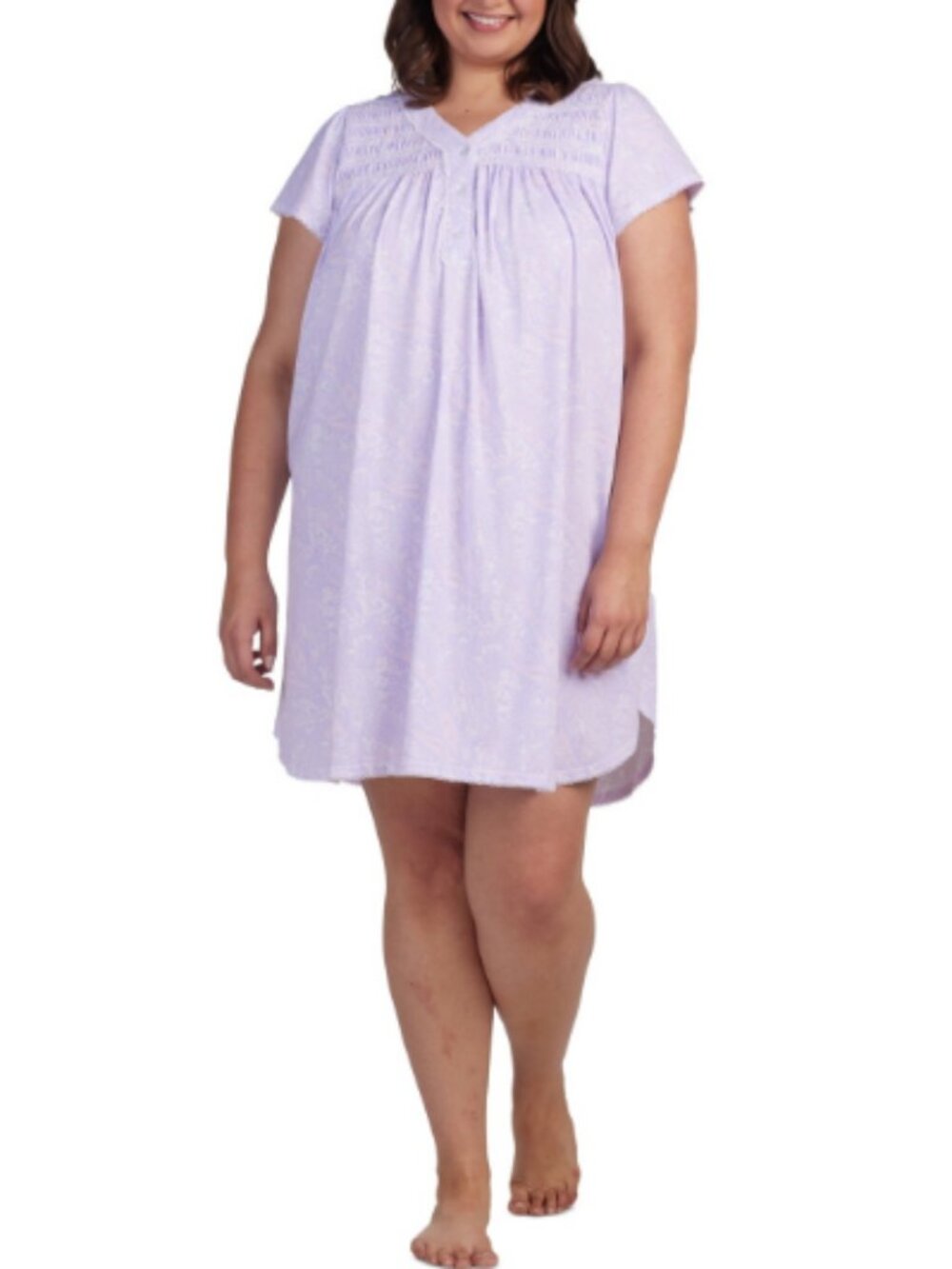 Miss Elaine Plus Size Short-Sleeve Embroidered Paisley Nightgown - Peach/lilac P